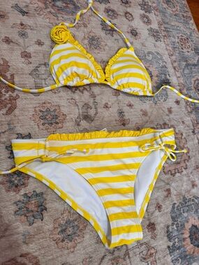 Candie's Yellow and White Striped Bikini Set